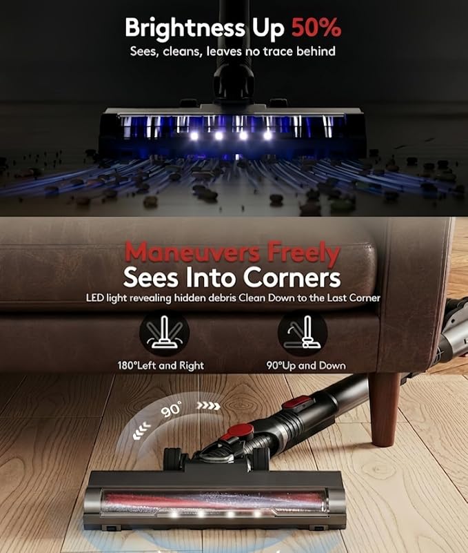 RONEAIR Cordless Vacuum Cleaners for Home,40Kpa 45Mins Self-Standing Vacuum Cleaner Cleans Under Furniture Without Bending,Powerful Stick Vacuum Cordless for Pet Hair,Hard Floors,Carpets,Car