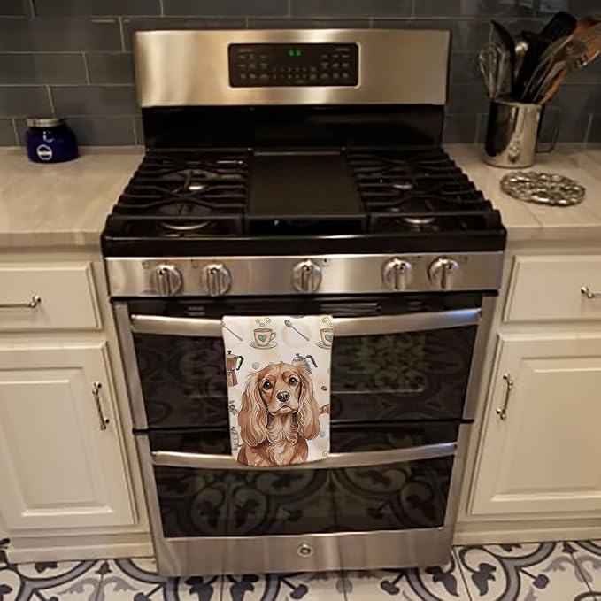Caroline's Treasures Ruby Cavalier Spaniel Coffee Bar Kitchen Towel Velour Plush Front and Cotton Loop Back Machine Washable