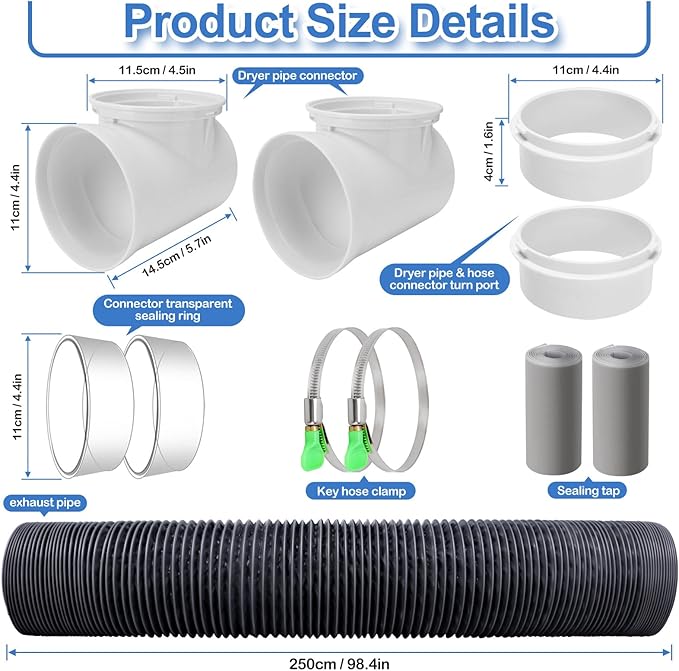 Dryer Vent Hose Kit for Tight Spaces, 90 Degree Elbow, Dual Elbow, Easy Installation, Airtight Sealing, 1 Pack
