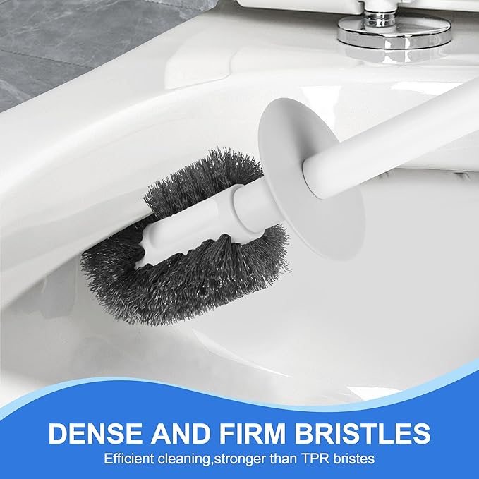 Silkyhose Toilet Brush and Plunger, 3 in 1 Toilet Bowl Brush and Holder with Crevice Cleaning Brush Wall Mounted Household Bathroom Cleaning Tools Combo Set(White-Gray)