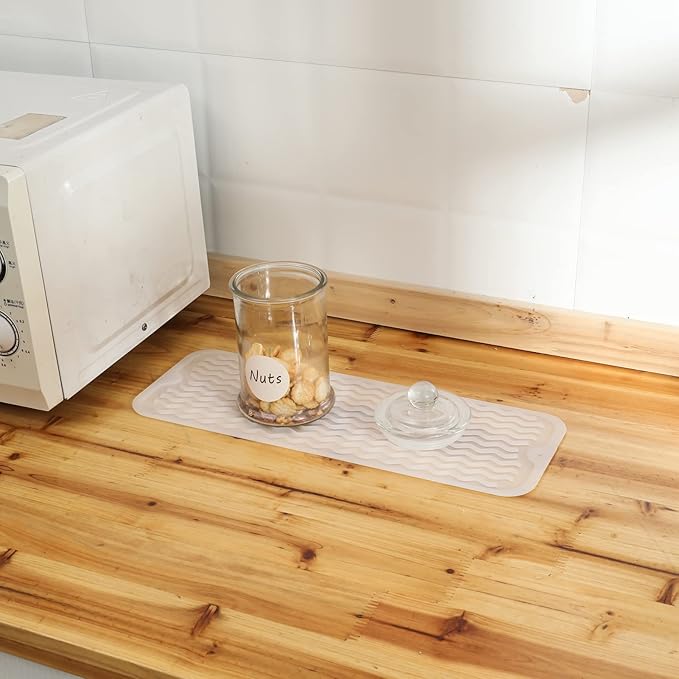 MicoYang Silicone Dish Drying Mat for Multiple Usage,Easy clean,Eco-friendly,Heat-resistant Silicone Mat for Kitchen Counter,Sink,Bar,Bottle,or Cup Translucent M 17 inches x 6 inches