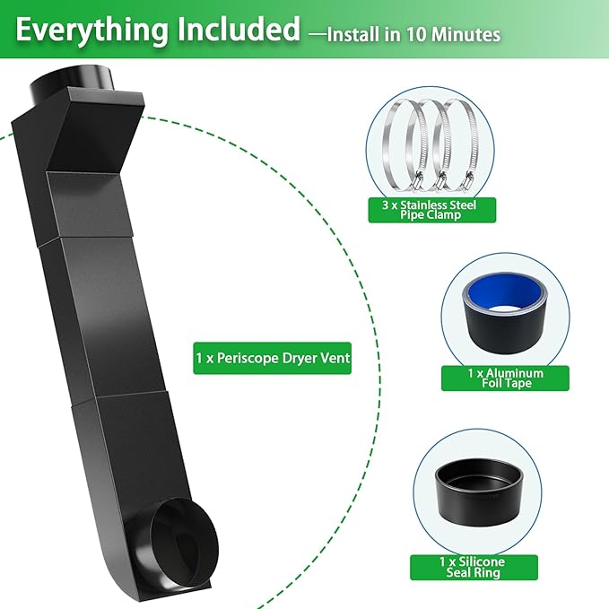 UD48S 4 Inch Stainless Steel Telescoping Dryer Vent Kit, 17.7"-29.5" Inch Adjustable Periscope Dryer Duct for Tight Spaces, Fits Whirlpool & All 4" Dryers - Flat Low Profile Venting Solution