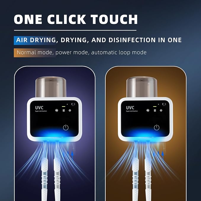Toothbrush Cleaner and Toothbrush Holder, Cleaning Light, Fan Dry and Thermostatic Dry 3-Step Cleaning, LED Smart Screen, Rechargeable Wall Mount Bathroom Toothbrush Holder (White)