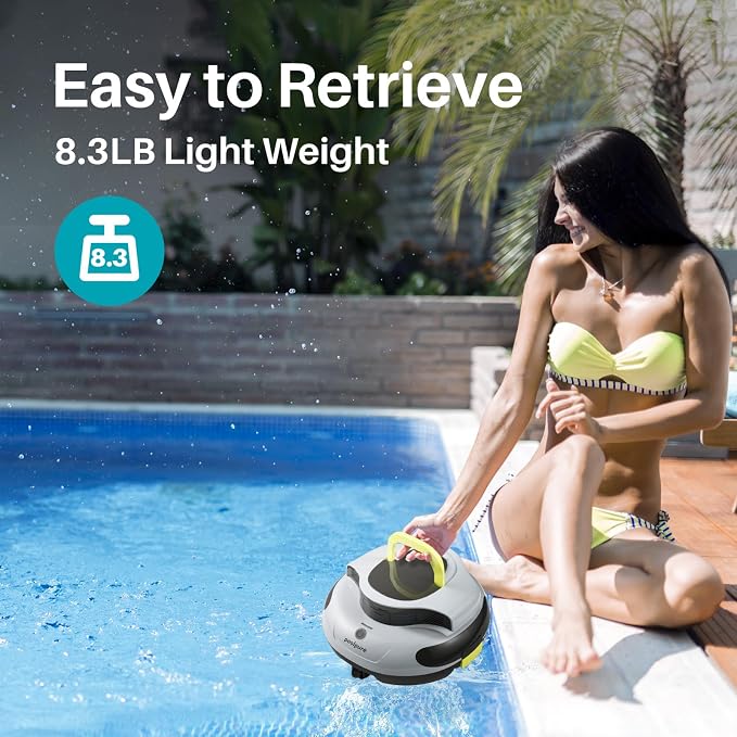 PoolPure Aquaguard SE II Cordless Robotic Pool Cleaner with 5000mAh Large Battery, 120-Min Operating Time, Adjustable Path Options for Above-Ground Pools and More (Grey-Yellow)