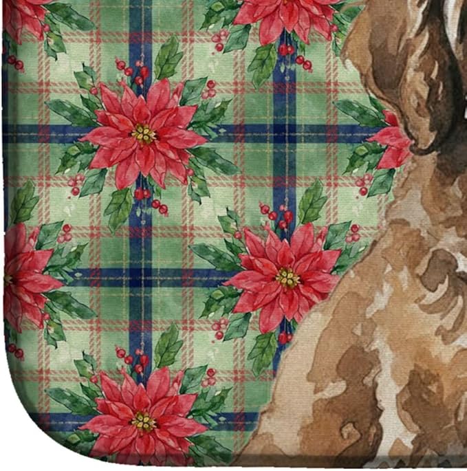 Caroline's Treasures Brown Portuguese Water Dog Christmas PoinsettIas Dish Drying Mat Absorbent Dish Drying Mat Pad for Kitchen Counter Dish Drainer Mat for Countertop, 14 x 21", Multicolor