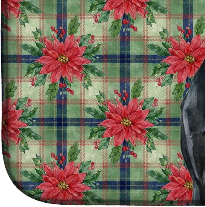 Caroline's Treasures Black Italian Greyhound Christmas PoinsettIas Dish Drying Mat Absorbent Dish Drying Mat Pad for Kitchen Counter Dish Drainer Mat for Countertop, 14 x 21", Multicolor