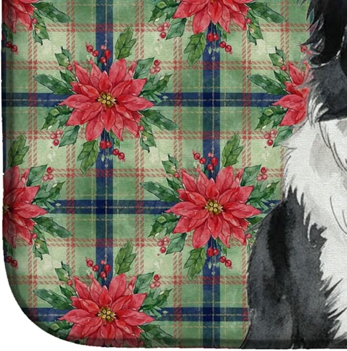 Caroline's Treasures Border Collie Christmas PoinsettIas Dish Drying Mat Absorbent Dish Drying Mat Pad for Kitchen Counter Dish Drainer Mat for Countertop, 14 x 21", Multicolor