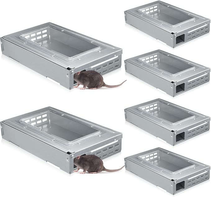 Qualirey 2 Pack Multi Catch Mice Trap Clear Top Humanized Mouse Trap Rodent for Indoor Outdoor Rat Control Pet and Security (6.3 Inch,Silver)