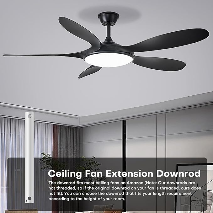 16-Inch Ceiling Fan Downrod, 1.3-Foot White Ceiling Fan Extension Rod, 1-Inch OD, Ceiling Rod for Various Fans (Only Fans Boom, No Thread & Cord)