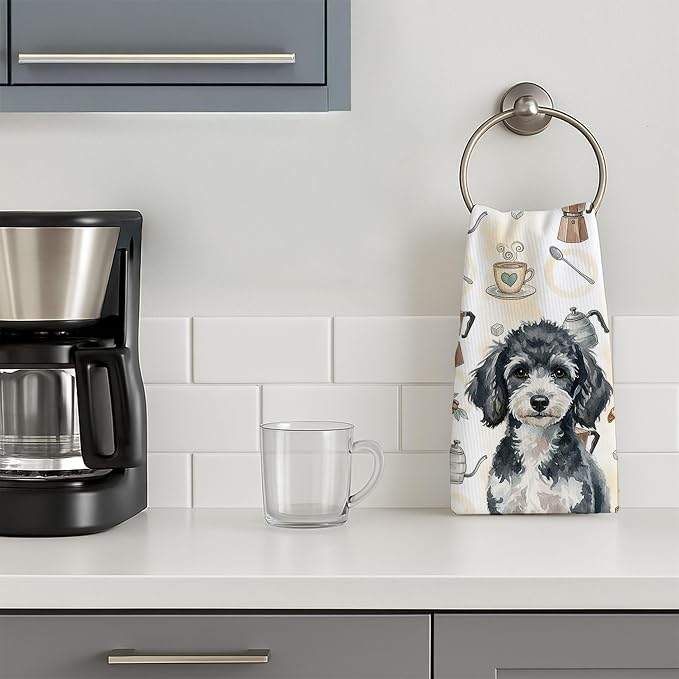Caroline's Treasures Miniature Parti Poodle Coffee Bar Kitchen Towel Velour Plush Front and Cotton Loop Back Machine Washable