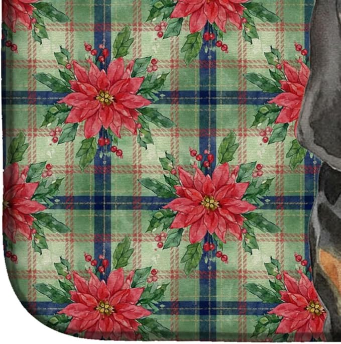 Caroline's Treasures Black and Tan Bloodhound Christmas PoinsettIas Dish Drying Mat Absorbent Dish Drying Mat Pad for Kitchen Counter Dish Drainer Mat for Countertop, 14 x 21", Multicolor