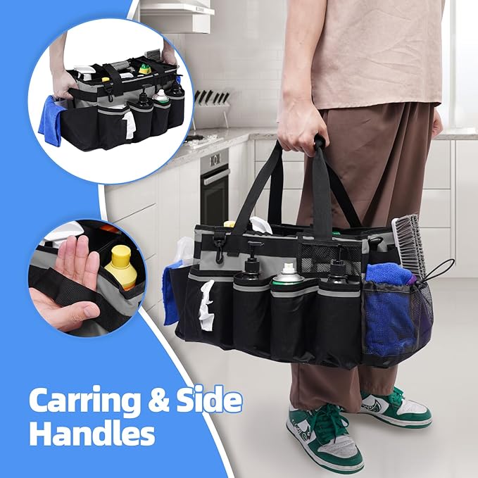 2 Large Cleaning Supplies Bags for Housekeepers for Kitchen, Grey