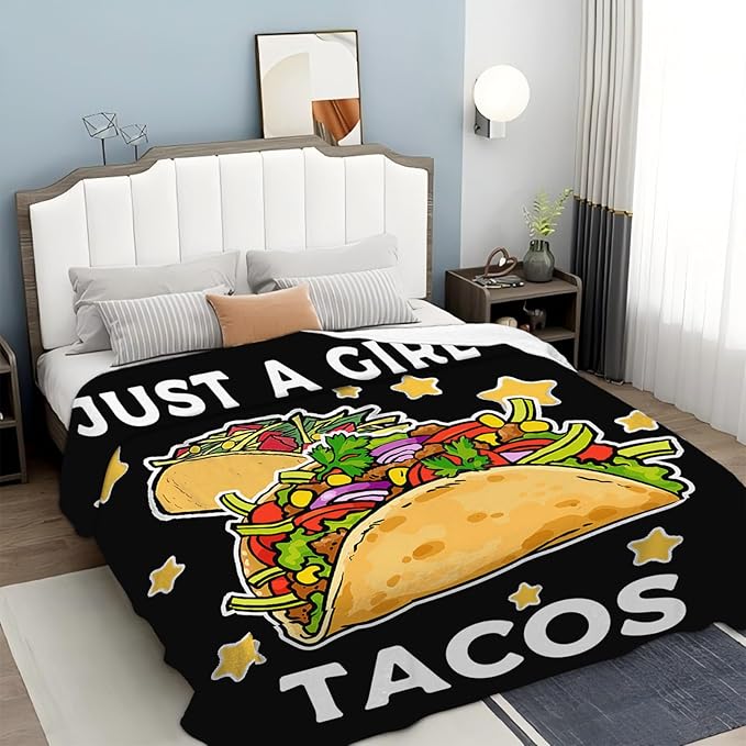 Tijuboni Tacos Throw Blanket Just A Girl Who Loves Tacos Gifts for Girls Boys Women Men Kids Adults Soft Flannel Fleece Blanket for Couch Sofa Bed Home Decor 60"x80"