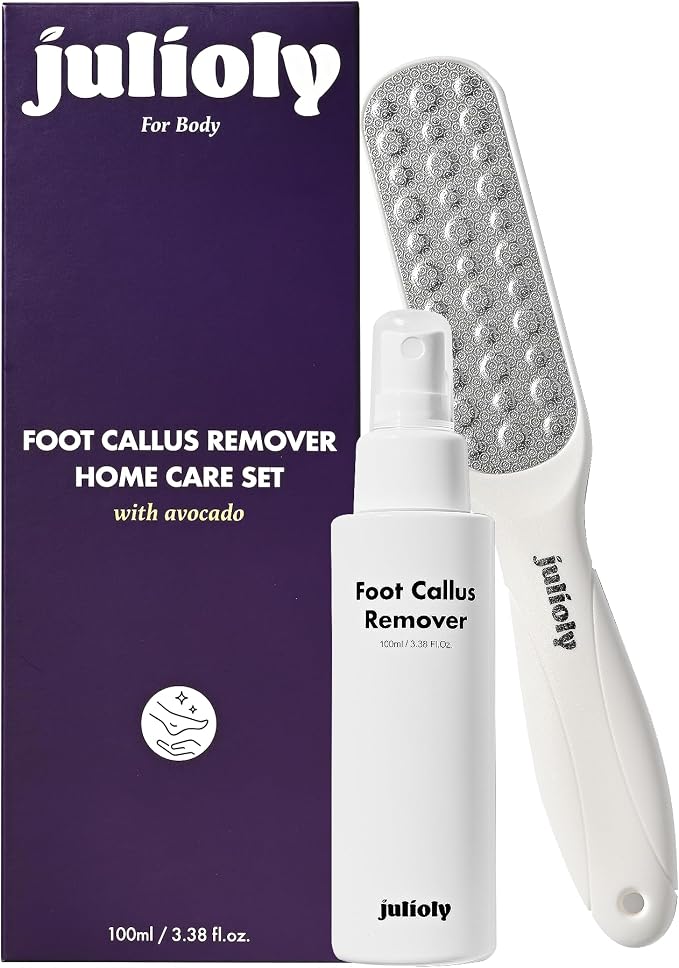 Foot Callus Remover Home Care Set – Professional Stainless Foot File & Scrubber, Exfoliating Serum for Smooth Skin, Effective on Wet and Dry Feet