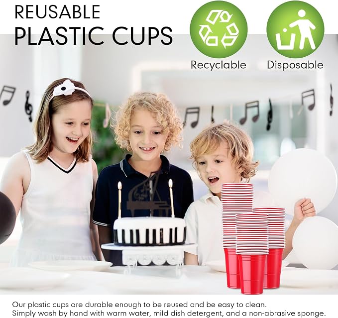 Mimorou Red 200 Pack Plastic Cups 16 oz Disposable Cups for Party Wedding Halloween Stackable Beverage Drinking Tumbler Heavy Duty for BBQ Birthday Baby Shower