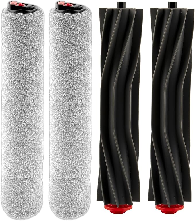 (4 Pack) Omni S1 Pro Replacement Roller Brushes Compatible With Eufy Omni S1 Pro Robot Vacuum Cleaner, Main Brushes Accessories Kit, 2 Rubber Roller Brushes, 2 Roller Mops