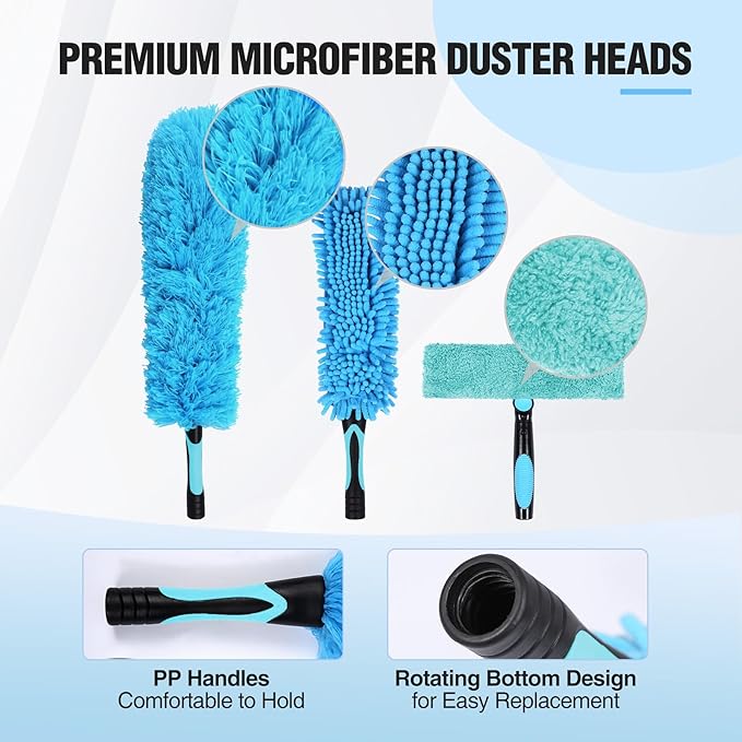 Lineslife Dusters for Cleaning, Microfiber Feather Duster 3-in-1 Kit, Duster, Cobweb Duster, Microfiber Dusters for High Ceilings and Fans, Blinds, Cars and Furniture