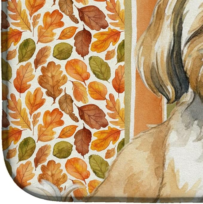 Caroline's Treasures Gold and White Shih Tzu Heirloom Fall Dish Drying Mat Absorbent Dish Drying Mat Pad for Kitchen Counter Dish Drainer Mat for Countertop, 14 x 21", Multicolor