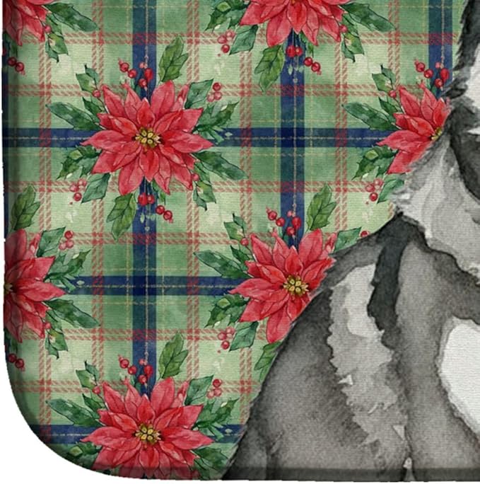 Caroline's Treasures Gray and White Alaskan Malamute Christmas PoinsettIas Dish Drying Mat Absorbent Dish Drying Mat Pad for Kitchen Counter Dish Drainer Mat for Countertop, 14 x 21", Multicolor