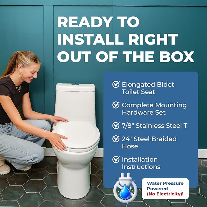 Bidet Toilet Seat for Elongated Toilets, Non-Electric, Dual Nozzle, Soft Close, Self-Cleaning, Ambient Water Temperature, Easy Installation, Reduce Toilet Paper Usage