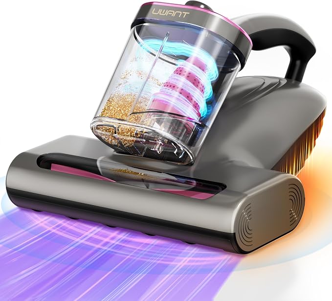 uwant Mattress Vacuum Cleaner, 16KPa 450W Suction Bed Vacuum Cleaner with 253.7nm UV-C Light & Ultrasonic, 149°F Heat, 36000 RPM/Min Tapping, HEPA Filter for Bed Sofa Crib