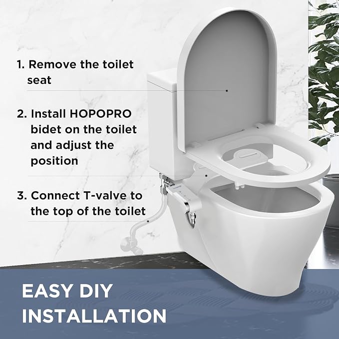 HOPOPRO Bidet Attachment for Toilet, Non-Electric Bidet Ultra-Slim Dual Nozzle (Feminine/Rear Wash), Cold Water Bidets Sprayer for Existing Toilets with Adjustable Pressure Control 1-Min Install