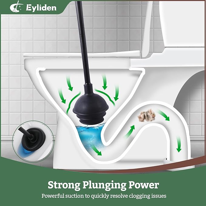 Eyliden Toilet Brush and Plunger Combo Set | 2-in-1 Disposable Toilet Bowl Wand Kit with 10 Refill Heads, Toilet Plunger, Compact Storage Holder | Bathroom Cleaning System for Home, Black