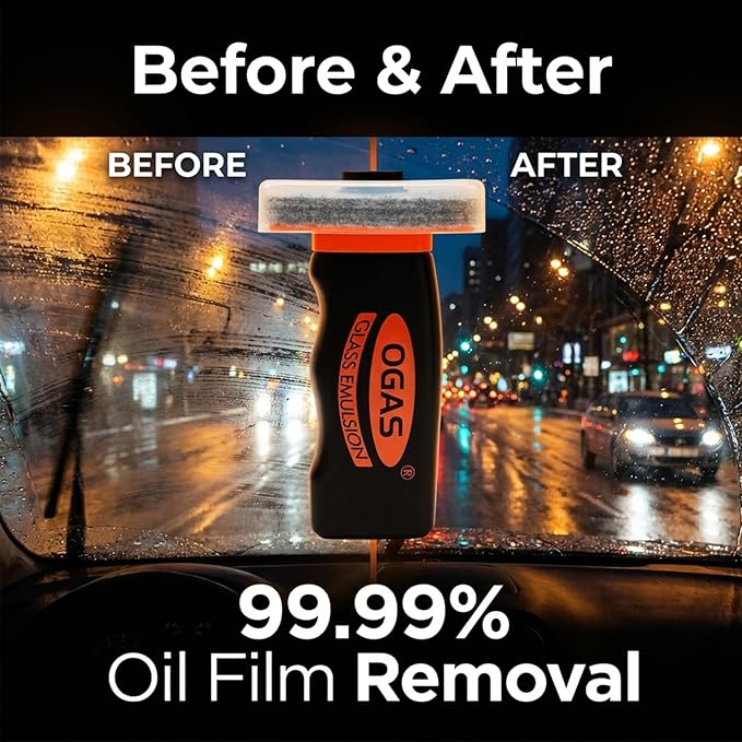Car Window Cleaner and Windshield Oil Film Remover with Built-in Applicator, Auto Glass Cleaner Emulsion for Water Spots, Rain Repellent and Anti-Fog, Streak Free Crystal Clear View