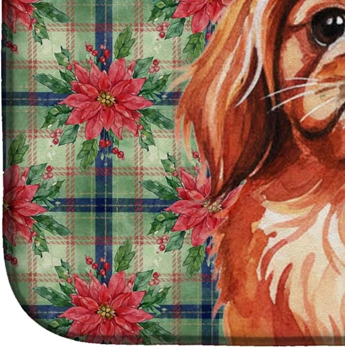 Caroline's Treasures Red Pekingese Christmas PoinsettIas Dish Drying Mat Absorbent Dish Drying Mat Pad for Kitchen Counter Dish Drainer Mat for Countertop, 14 x 21", Multicolor