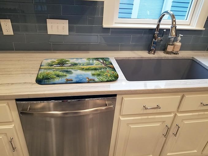 Caroline's Treasures Mother Duck Dish Drying Mat Absorbent Dish Drying Mat Pad for Kitchen Counter Dish Drainer Mat for Countertop, 14 x 21", Multicolor
