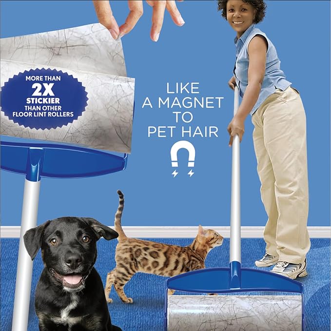 LOLA Rola Sticky Mop Refills, Giant Adhesive Roller, 180 Sheets, Traps Dirt, Dust & Hair, Pet Hair Remover, Floor & Carpet Cleaner, 6 Pack