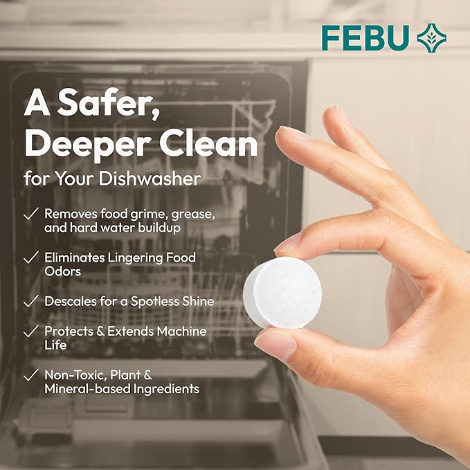 FEBU Save 15% on Swedish Dishcloth + Dishwasher Cleaner Tablets | 5 Pack Watercolor Reusable Paper Towels + 24ct Dish Washer Cleaner Tablets