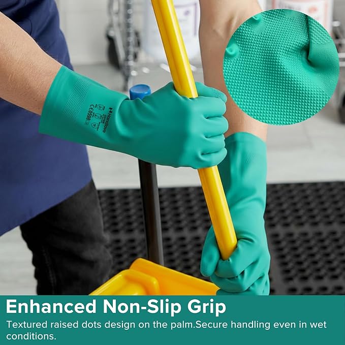 HandLove Chemical Resistant Nitrile Gloves, 18 Mil, 13 Inch Long, Latex-Free Reusable Cleaning Gloves with Non-Slip Grip for Dishwashing, Household Cleaning & Automotive, 6 Pairs, Medium