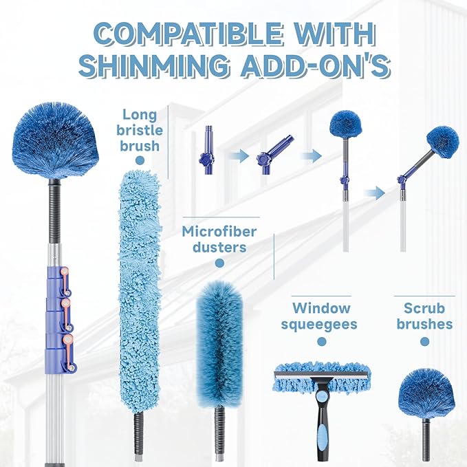5-12ft Telescoping Durable Duster with Extension Pole – Lightweight Aluminum Cobweb Duster Kit – Extendable to 20ft Reach for Cleaning High Ceilings and Spider Webs