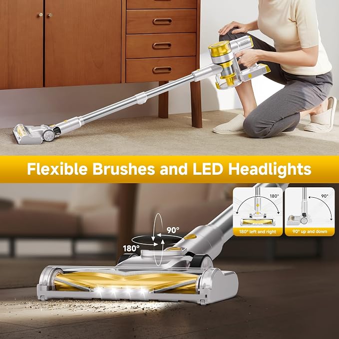 Cordless Vacuum for Home, Powerful Stick Vacuum Cleaner with Rechargeable Battery, 6-in-1 Lightweight Handheld Vacuum, 45 Mins Runtime for Hardfloor & Carpets Pet Hair