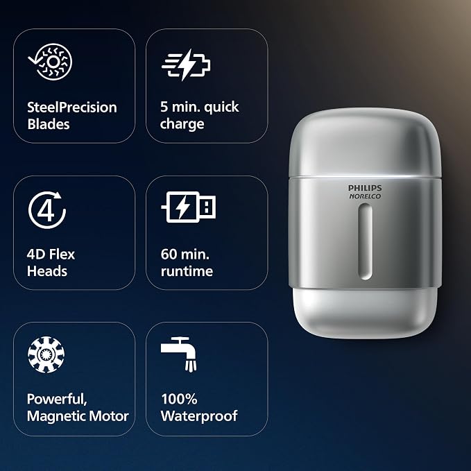 Philips Norelco Shaver 600 Series - Compact Electric Shaver, Lift & Cut System, SteelPrecision Blades, 4D Flex Heads, Wet & Dry Shave, Travel Case, Model S693/94
