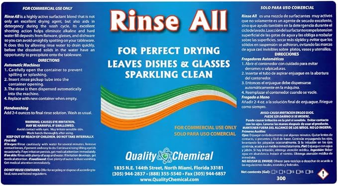 Rinse All / Commercial Industrial Grade Rinse Aid / 1 Gallon (128 oz.)