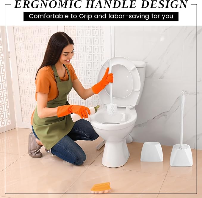 FoldTier 1 Set Toilet Holder and Brush Set 16.14 Inch Toilet Bowl Cleaner Brush with Caddy Bathroom Scrub Plastic Scrubber with Long Handle for Bathroom Cleaning, Easy to Assemble (White)