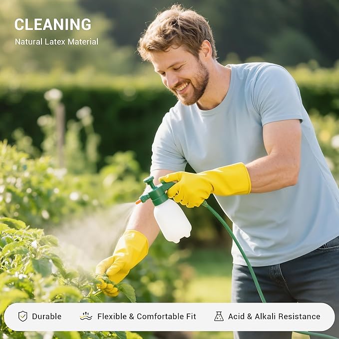 3 Pairs Rubber Dishwashing Gloves, Reusable Household Cleaning Gloves for Women Men, Kitchen and Bathroom Cleaning, Gardening, Pet Care, Extra Thickness, 20 Mil, 13", Heavy Duty, Non-Slip, XL