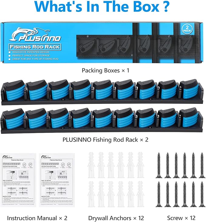 PLUSINNO 2 pack Vertical Fishing Rod rack, Wall Mounted Fishing Rod holder, 2 Packs Fishing Pole Holders Hold Up to 18 Rods or Combos, Fishing rod holders for garage, Fishing Gear and Gifts for Men