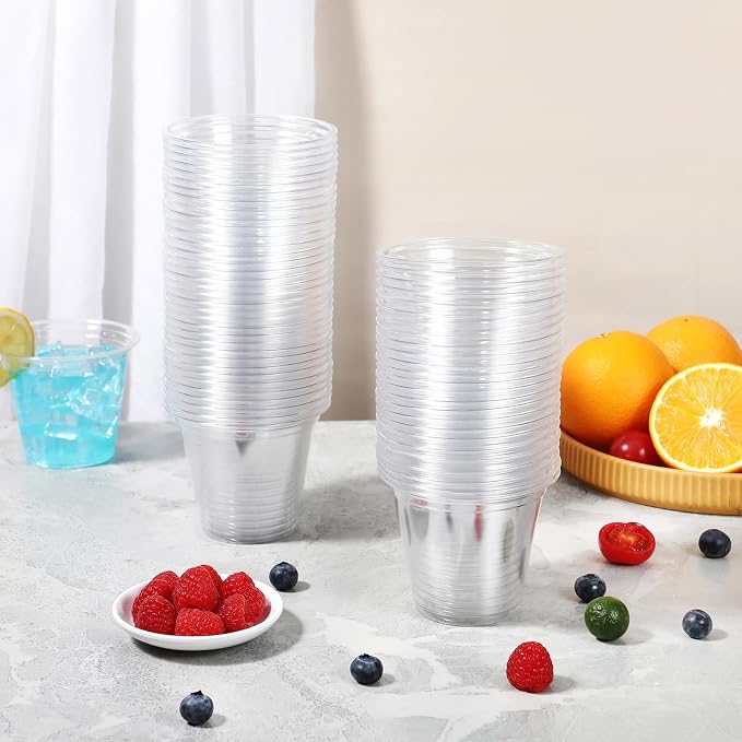 BYSNOW 500 Pack 9 oz Clear Plastic Cups, Thickened Disposable Drink Clear Cups for Party, Higher Heat Resistance Drinking Cup for Wine, Juice, Fruit and Cold/Hot Beverages