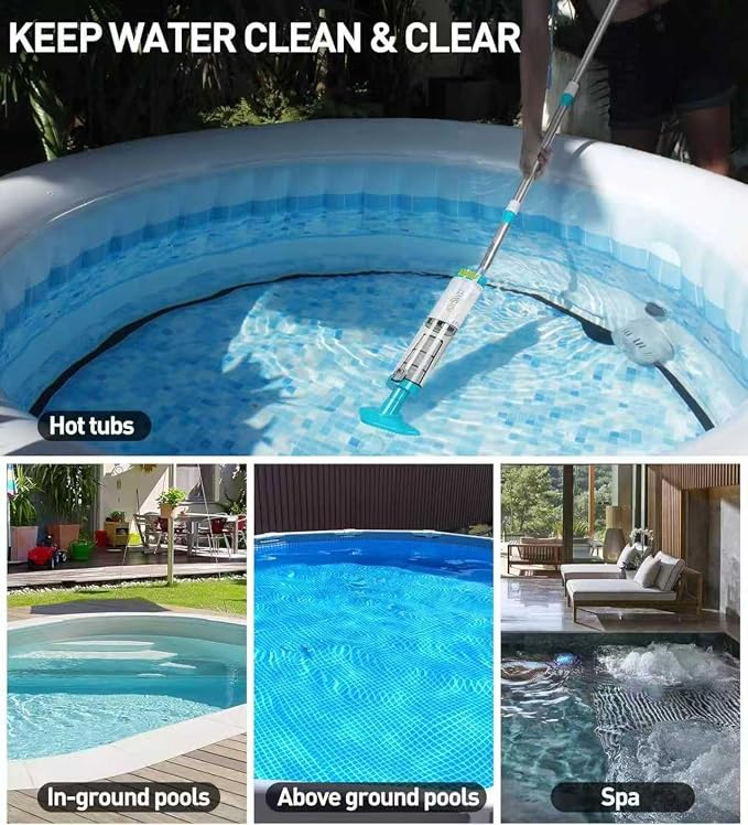 4-in-1 Cordless Rechargeable Small Pool Hot Tub Spa Pond Vacuum, Handheld Pool Cleaner Ideal for Spas, Hot Tubs Pond & Small Pools – 2026 New Model