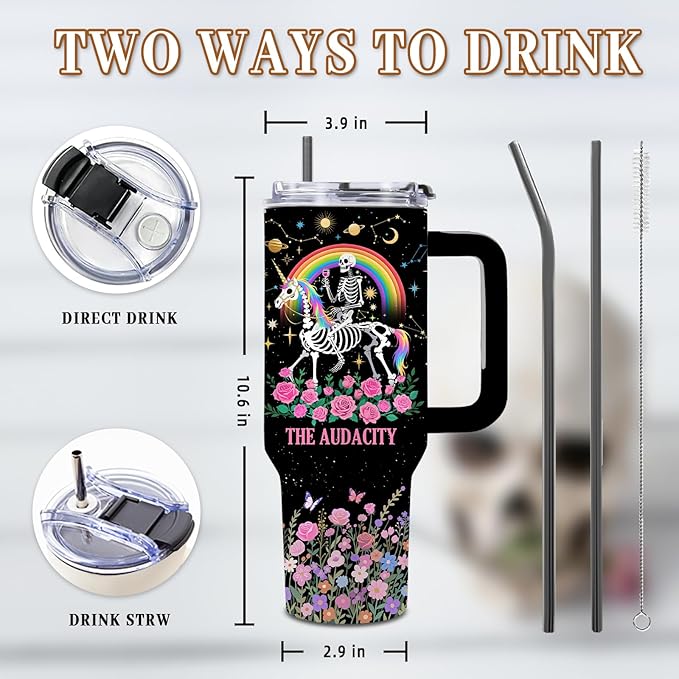 DUUV 40 Oz Funny Skull Tumbler, Funny Witchy Gifts for Women Tarot Lovers, Ghost Design Mug, the Audacity Skull Tumbler for Valentine‘s Day, Gifts for Daughter Girlfriend, Skeleton Cup Black, 1PCS