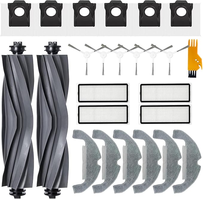 25 PCS Accessories for Dreame D10 Plus Gen 2 Robot Vacuum Cleaner Spare Parts, 2 Rubber Main Brush, 4 Filters, 6 Mop Pad, 6 Dust Bags, 6 Side Brush,1 Cleaning Tool