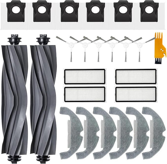 25 PCS Accessories for Dreame D10 Plus Gen 2 Robot Vacuum Cleaner Spare Parts, 2 Rubber Main Brush, 4 Filters, 6 Mop Pad, 6 Dust Bags, 6 Side Brush,1 Cleaning Tool