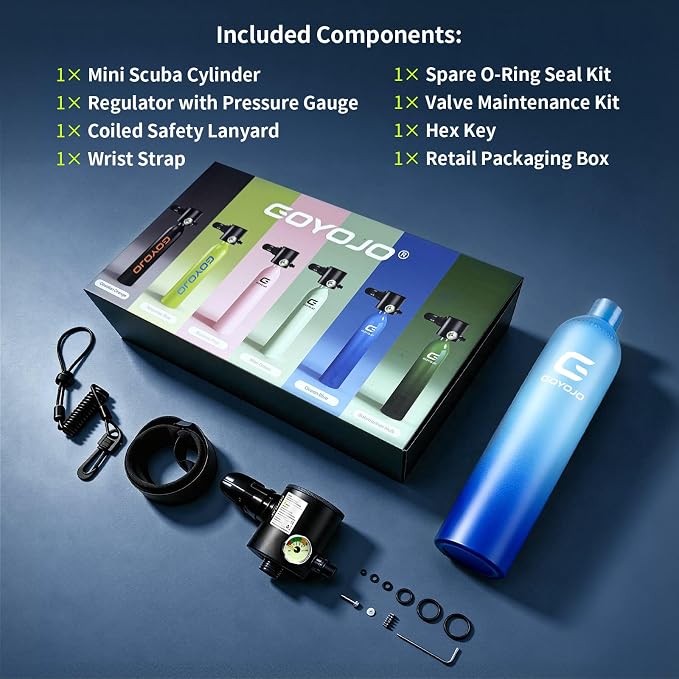 GOYOJO Mini Scuba Tank, Portable Diving Lung Air Tank with DOT Certified, Refillable Emergency Backup Pony Bottle for Snorkeling, Underwater Breathing, Training