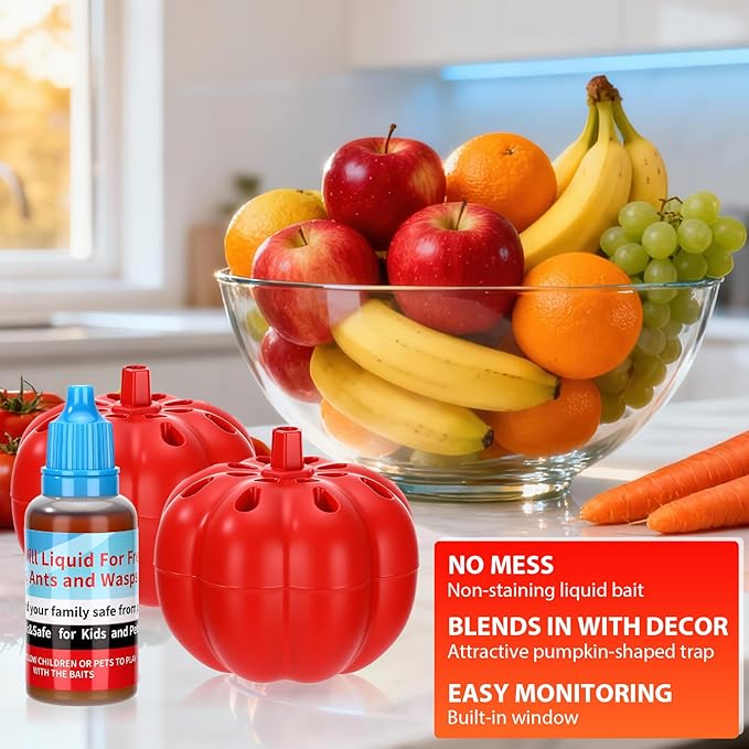 12 Pack Fruit Fly Traps Bulk for Indoors 540 Days Lure and Refills Supply Reusable Gnat Traps for House Indoor Fruit Fly Killer Safe Food Lure Ready to Use for Home Kitchen Countertop(Frosted)