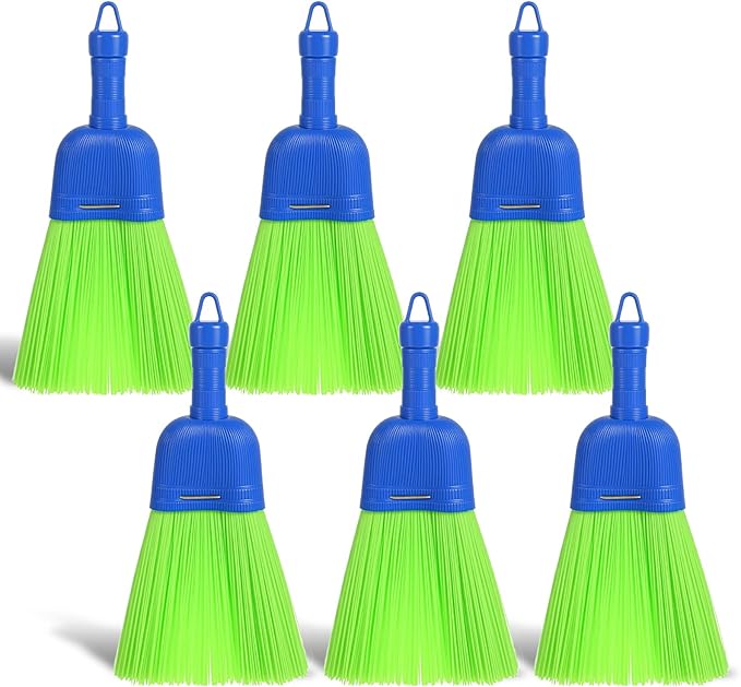 6 Pcs Soft Bristle Broom, Poly Fiber Whisk Broom with Hang Hole, Handheld Brush for Indoor Outdoor Cleaning, Car, Porch, Floor, Room & Deck, Dust Dirt Remover, Compact, Easy Storage