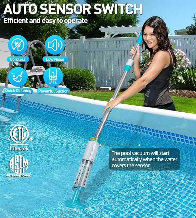 4-in-1 Cordless Rechargeable Small Pool Hot Tub Spa Pond Vacuum, Handheld Pool Cleaner Ideal for Spas, Hot Tubs Pond & Small Pools – 2026 New Model (Light Blue)