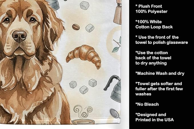 Caroline's Treasures Brown Newfoundland Coffee Bar Kitchen Towel Velour Plush Front and Cotton Loop Back Machine Washable